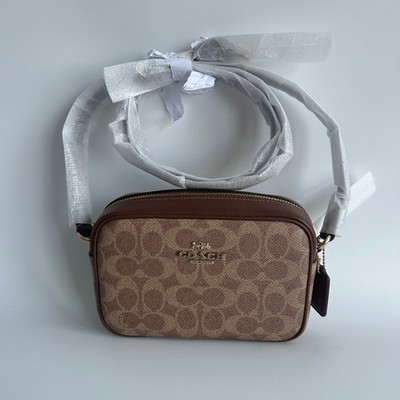 Coach Mini Jamie Tan Brown Signature Canvas Leather Camera Bag NEW