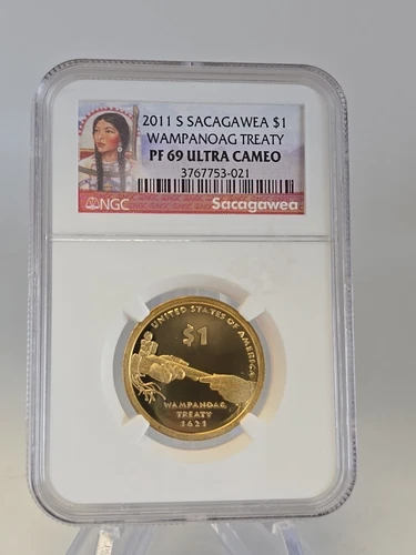 2011 S NGC PF69 UCAM PROOF SACAGAWEA DOLLAR WAMPANOAG TREATY
