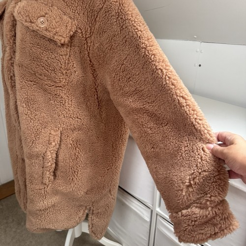 Stand Studio Sabi Jacket Size 38 UK 10 Tan Oversized Faux Fur Teddy Coat Pockets - Picture 7 of 13