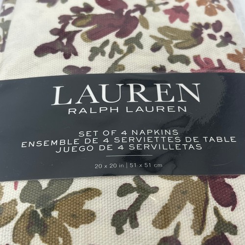 Lauren Ralph Lauren Oblong 60x104 Tablecloth & 8 Napkins Set Cream Floral Cotton - Picture 6 of 11