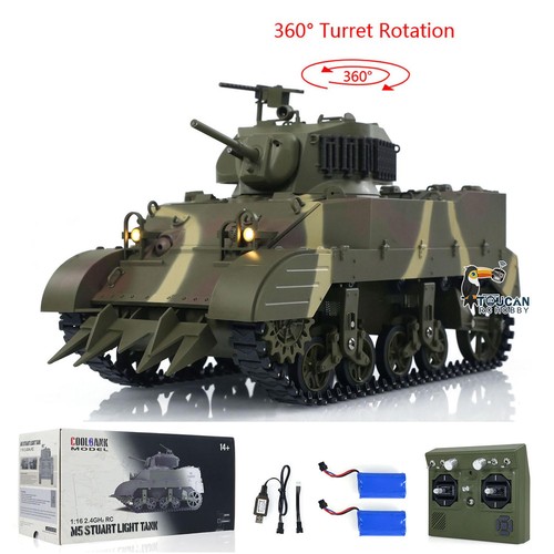 Tanque de radiocontrol 1/16 RTR EE. UU. M5A1 StuartVI con retroceso de barril 360° giro luz de sonido humo - Imagen 6 de 12