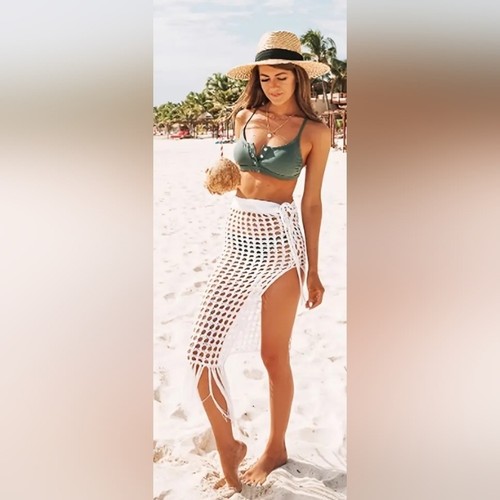 Weißer Häkel Fransen Rock Preppy Coquette Sommer Cottagecore Coverup M (#1.257) - Bild 4 von 5