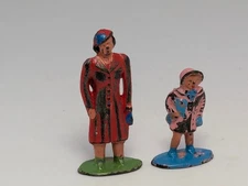 Vintage Lead Barclay Little People Woman B277 and Girl Holding Doll 1950's Lot