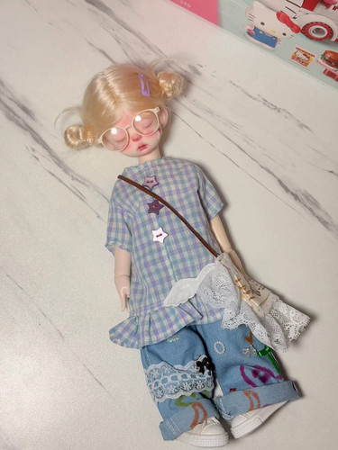 BJD Muñeca Ropa Cuadros Vestido Denim Pantalones Bolsa Calcetines para 1/6 BJD Muñeca SD Niña Juguete - Imagen 6 de 9