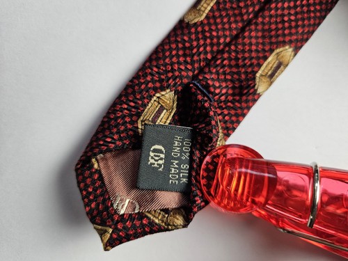 Daniel De Fasson Men's Red/gold Geometric Pattern 100% Silk Necktie - Picture 4 of 6