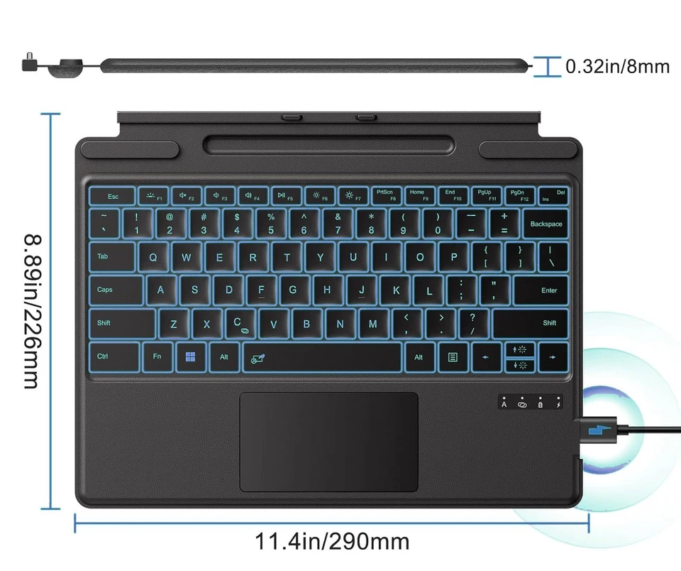 Keyboard/Trackpad for Surface Pro 11/10/9/8/X 13" - Backlit - Bluetooth Connect - Image 4 of 4
