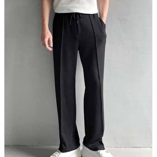 Korean Simple Casual Pants Summer Men's Loose Lace-up Wide Leg Straight Trousers - Picture 3 of 11