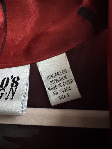 Chicos Silk Open Kimono Jacket Red Asian Shrug Dressy Elegant 1 Medium Large - Picture 3 of 6