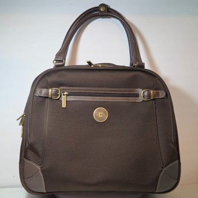 Ralph Lauren Chaps Rolling Carry-On Luggage Brown Canvas Leather Briefcase