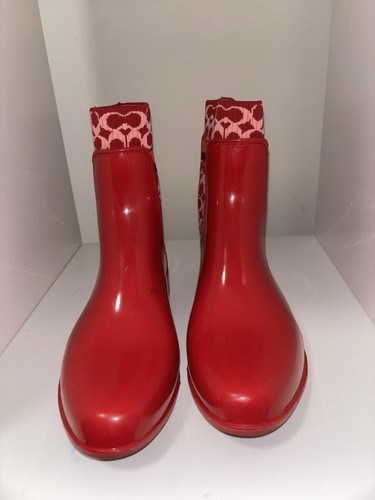 Coach Rivington Womens Signature Red Candy Apple Rain Ankle Boots Shoes Sz 8 - Picture 4 of 5