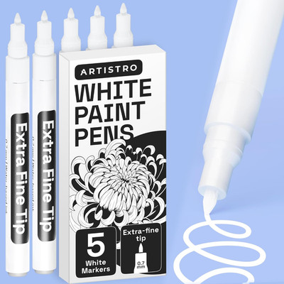 ARTISTRO 5 White Paint Pen for Rock, Glass, Ceramic, Wood, Tire, Fabric, Metal,