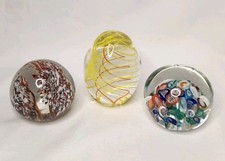 Lot of 3 Art Glass Paperweights Desk Shelf De...