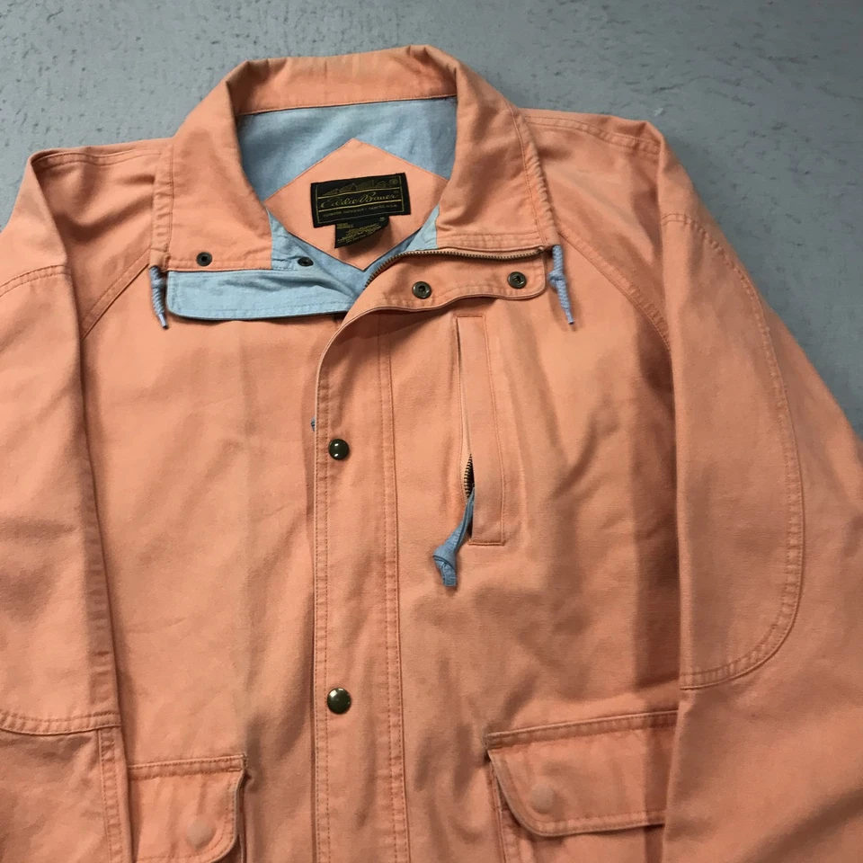 VINTAGE Eddie Bauer Jacket Mens Medium Orange Pastel Cotton Fisherman Hiking 90s - Image 2 of 4