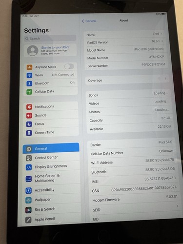 Apple iPad 8th Gen. 32GB, Wi-Fi + 4G (Unlocked), 10.2 in - Space Grey - Picture 7 of 8