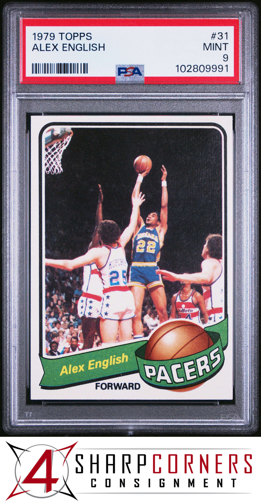 1979 TOPPS #31 ALEX ENGLISH RC PACERS HOF PSA 9