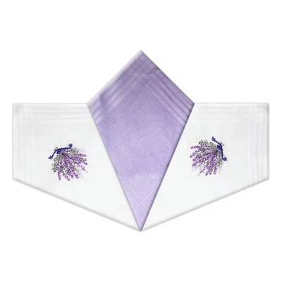 WARWICK & VANCE Women's Handkerchiefs Lavender Cotton Embroidered Design Machine Washable 29cm