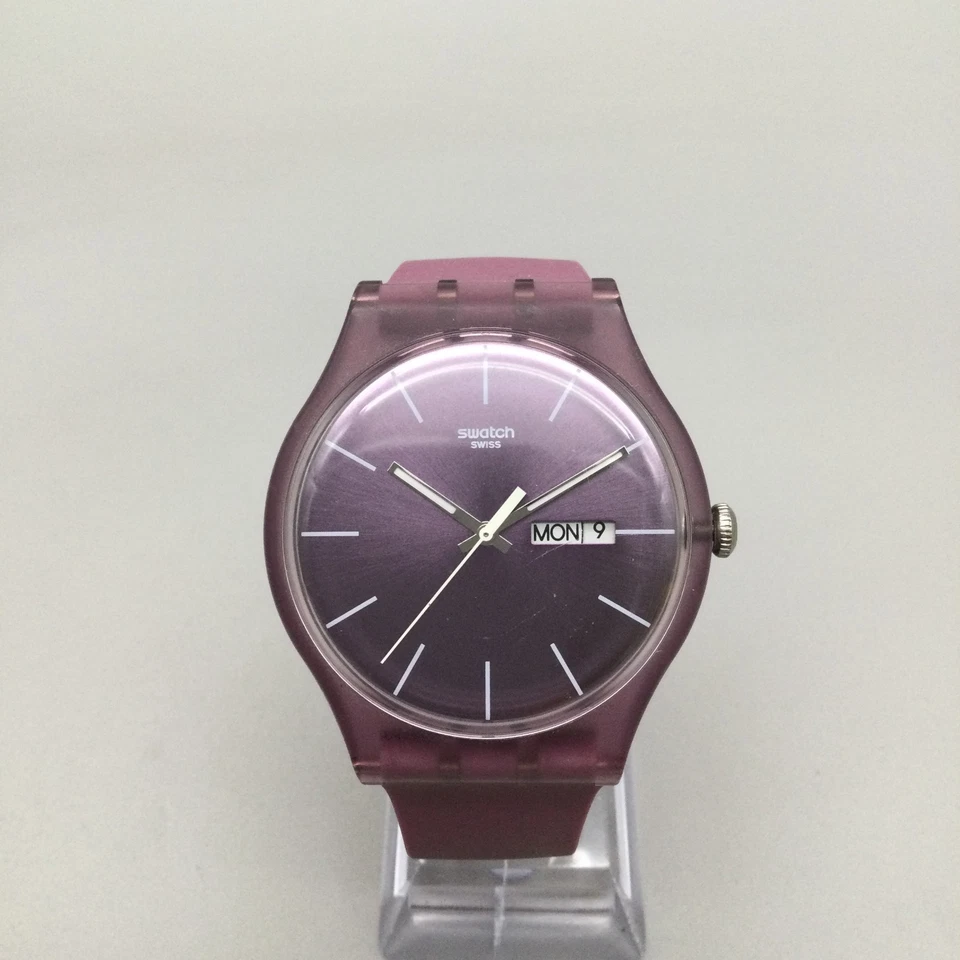 Reloj Swatch Prune Rebel Mujer 41mm Día Fecha Púrpura Hecho en Suiza Batería Nueva Foto 2 de 4