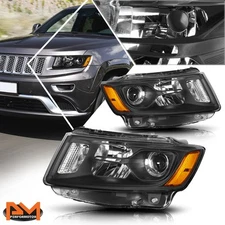 For 14-16 Jeep Grand Cherokee Projector Headlight/Lamp Black Housing Amber Side