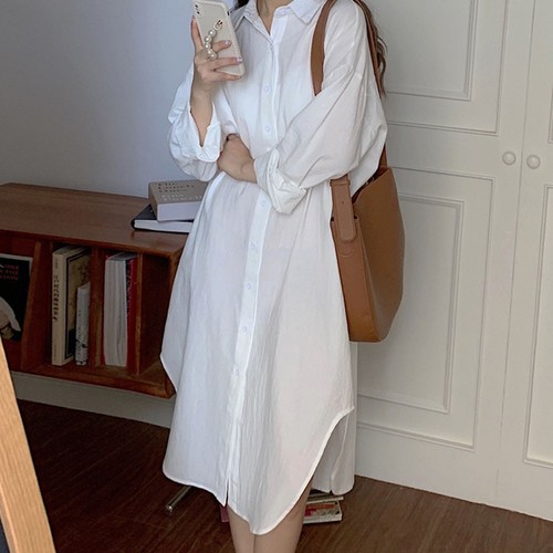 Green Loose Long Sleeve Shirt Dress Women Spring Sunscreen Blouse Dress Casual - Picture 2 of 90
