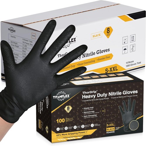 Guantes de nitrilo industriales negros de alta resistencia Thor Grip con textura de diamante elevado - Imagen 10 de 26