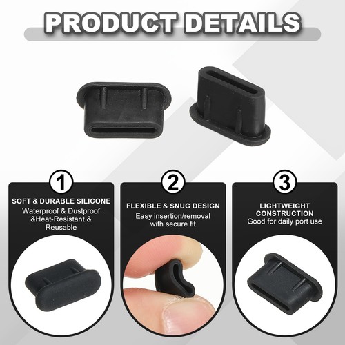 0.4 Inch USB Type A Dust Plug, 60 Pcs Anti Dust Plug Cover Female End, Black - Photo 3 sur 6