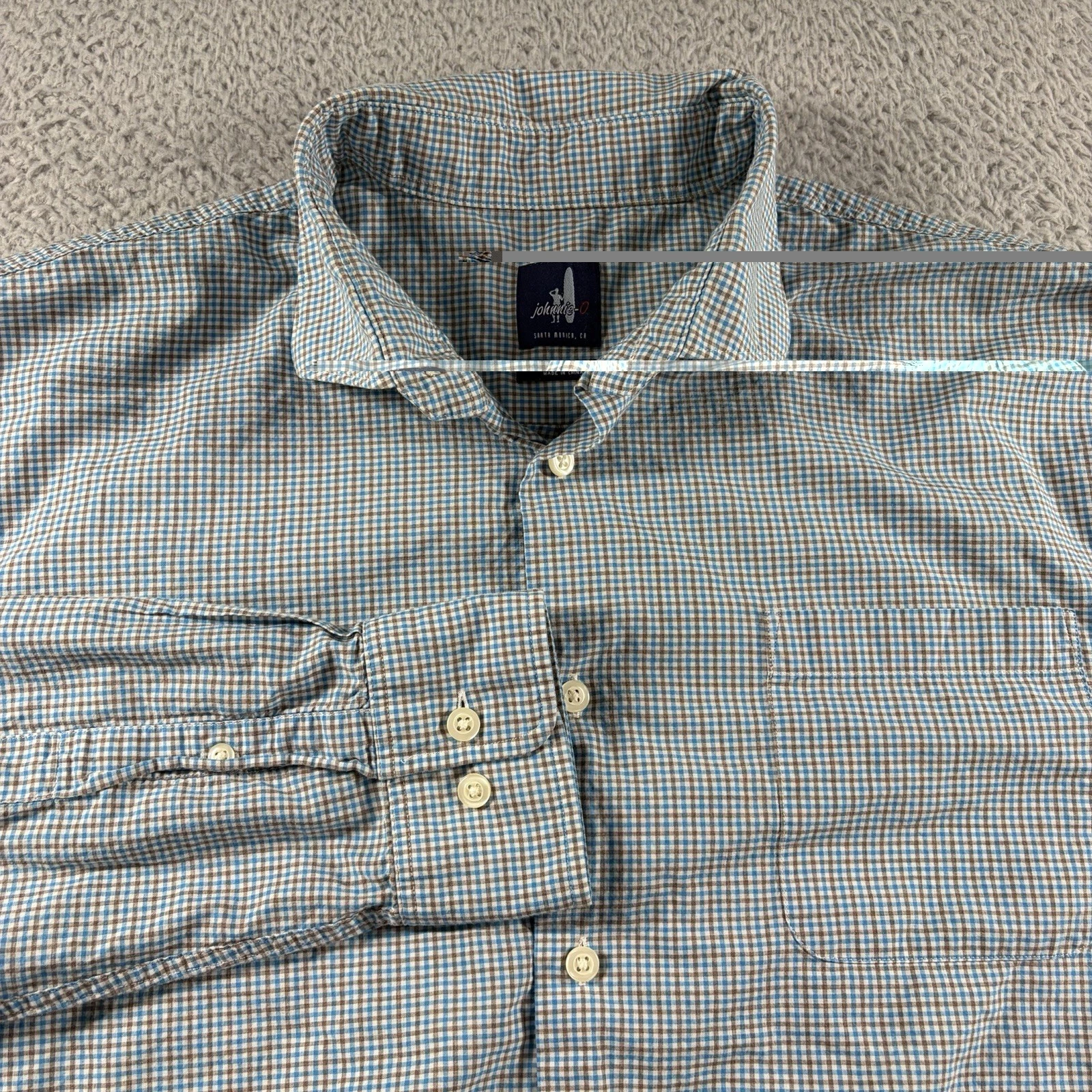 Johnnie-O Shirt Gingham Check Casual Button Down Long Sleeve Mens XL Blue