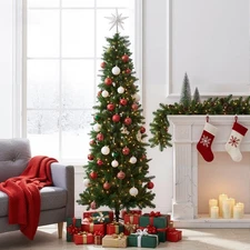 Pre-Lit Fraser Fir Pencil Artificial Christmas Tree Offering 8 Warm Light Modes