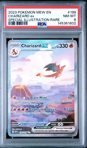 2023 POKEMON MEW EN-151 SPECIAL ILLUSTRATION RARE #199 CHARIZARD EX PSA 8