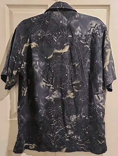 Camisa Perry Ellis Para Hombre 100% Seda Talla Med Azul Gris Tropical Manga Corta Botones - Imagen 7 de 9