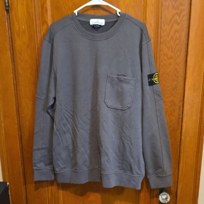 Stone Island Men's Gray Crewneck Pullover Sweatshirt Logo Pocket Size 2XL