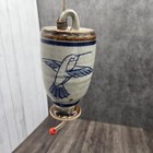 Vintage Stoneware Hummingbird Feeder Salt Glaze Look Blue Bird Handpainted