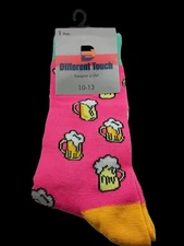 Men's Different Touch Pink Beer Mug Novelty Socks Size 10-13 NWOT