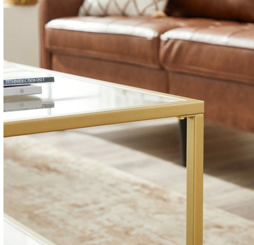 Glass Coffee Table, Storage Table, Tempered Glass Surface, Steel, Modern Style - Picture 5 of 7