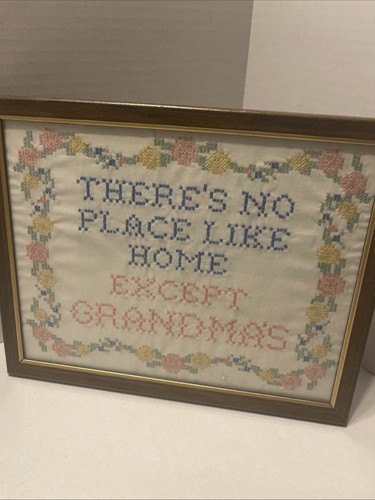 Vintage Needlepoint Grandma Gift Cross-stitch Framed Wall Folk Art - Picture 5 of 8