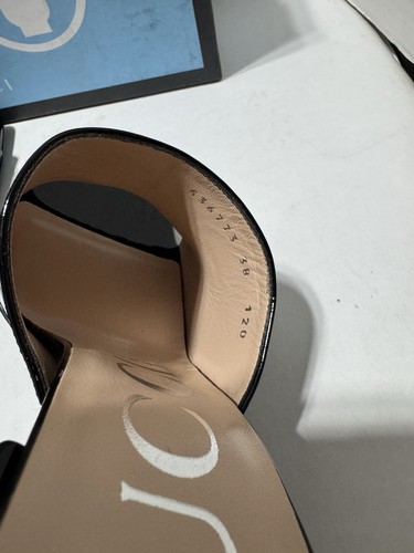 NUEVO Gucci EE. UU. 8 UE 38 Horsebit Negro Charol Tacón Alto Sandalias Caja Deslizable - Imagen 8 de 12