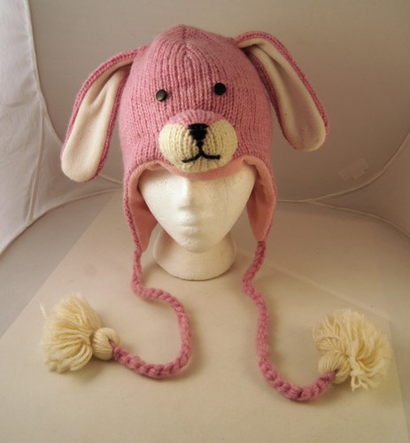 deLux BUNNY RABBIT HAT knit pink FLC LINED animal costume ADULT cap toque Easter - Picture 1 of 4
