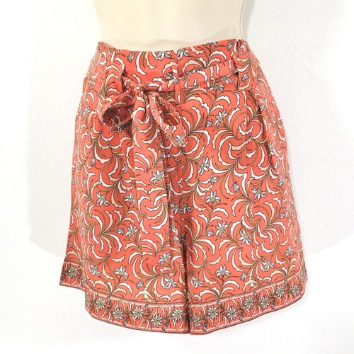 Max Studio Women’s Sz M Belted Floral Shorts Border Print w/ Pockets Coral - Picture 3 of 8