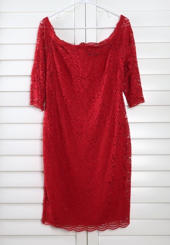 LANE BRYANT NWT $89 Red Lace Lined Off Shoulder Sheath Evening Dress Size 12 - Picture 5 of 6