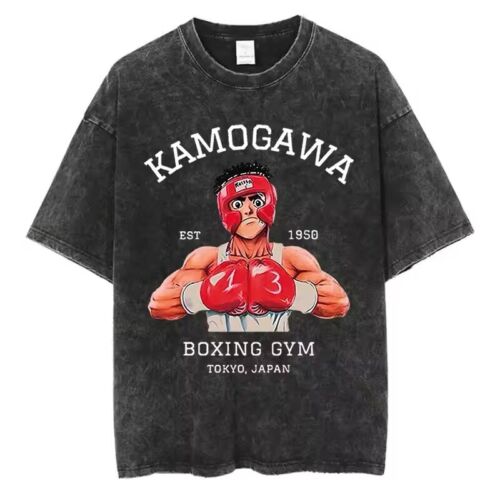 Cotton Washed T-Shirt Anime Hajime No Ippo Kamogawa Boxing Gym Loose Shirt - Picture 12 of 21
