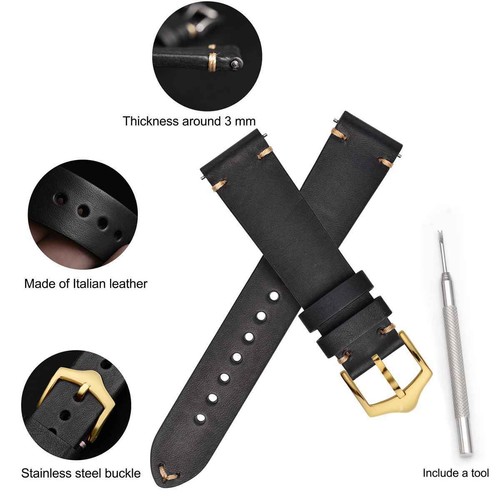 WOCCI Crazy Horse Leather Watch Band 18 19 20 21 22 23 24mm Quick Release Straps - Picture 18 of 74