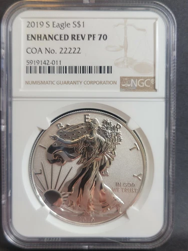 2019 S Silver Eagle ENHANCED REVERSE NGC PF70 19XE COIN COA#22222 ULTRA RARE