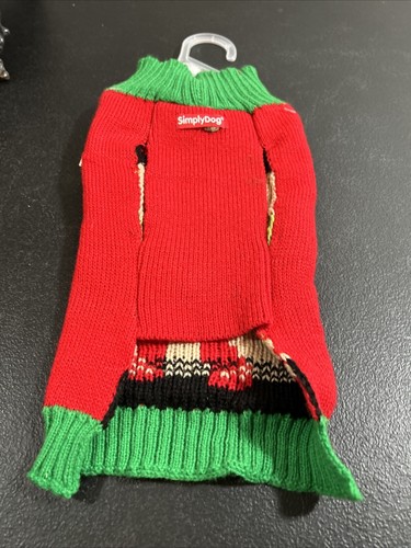 SIMPLYDOG Dog Sweater Red Green Reindeer Wreath SMALL 14" - 17" Chest. NWT - Picture 4 of 4