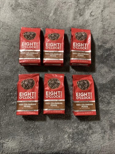6 X Eight O'Clock Coffee 100% Colombian Peaks Whole Bean 11 Oz Bags Total 66oz - Picture 1 of 3