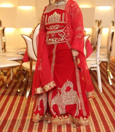 Asian Indian Pakistani Traditional Red Wedding Reception Lehenga Dress - Picture 2 of 8