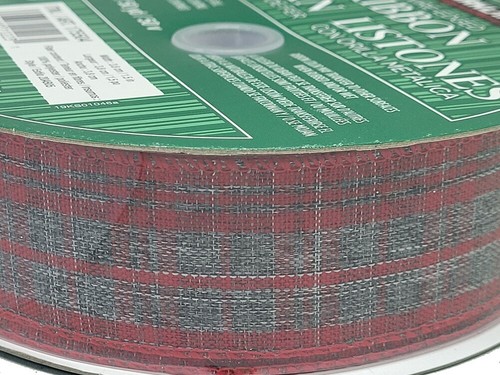 Kirkland Signature Wire Edged Red and Blue Plaid Ribbon 50 yards 1.5 inches - Picture 2 of 2
