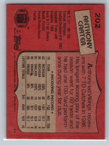 1987 Topps Football Card #202 Anthony Carter NM-MINT! 👀 - Picture 2 of 2