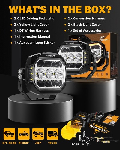 AUXBEAM 5" LED Light Bar Offroad Cube Pods White DRL & Amber Turn Signal Lights - Picture 8 of 12