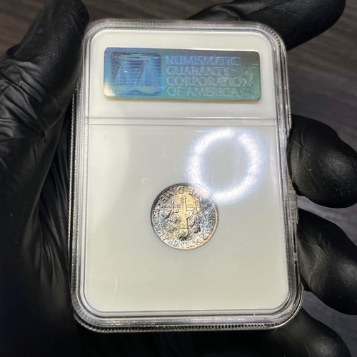 1955 10C Roosevelt Silver Dime, NGC- Old SAMPLE Holder, Pretty Toned - Picture 2 of 4