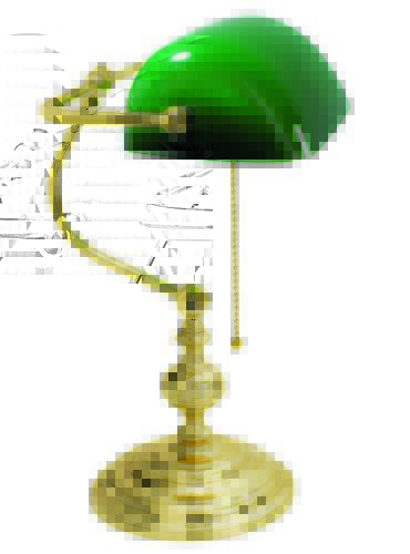 Lampada ministeriale da tavolo stile america da studio ottone lucido vetro verde - Foto 1 di 1