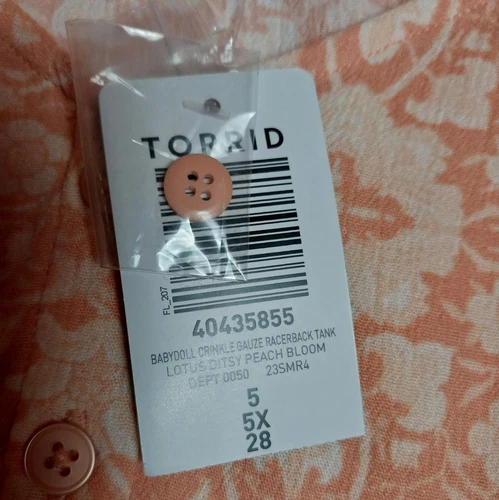 Torrid Shirt Womens 5XLarge Peach Floral Crinkle Tank Gauze Adjustable NWT image 8